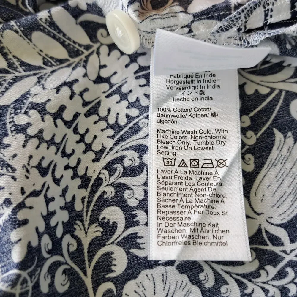 J CREW Gamine Button Down Short Sleeve Shirt Mermaid Floral  4 Navy Relaxed Fit